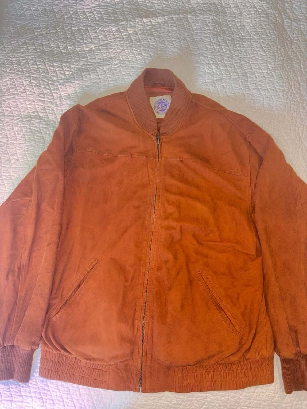 Real Clothes Vintage Brown Suede Leather Bomber Jacket Korea Men’s Large L